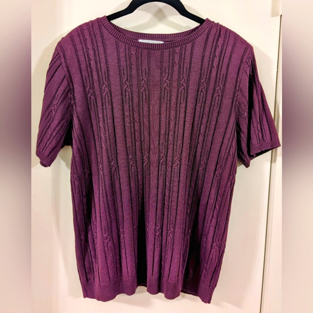 Alfred Dunner-Small Purple Short Sleeve Sweater